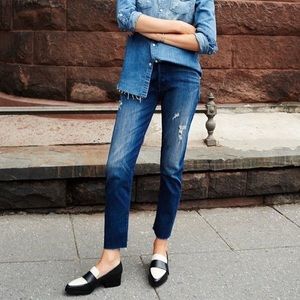 MOTHER The double fray vagabond jean relaxed straight-leg fit high-rise